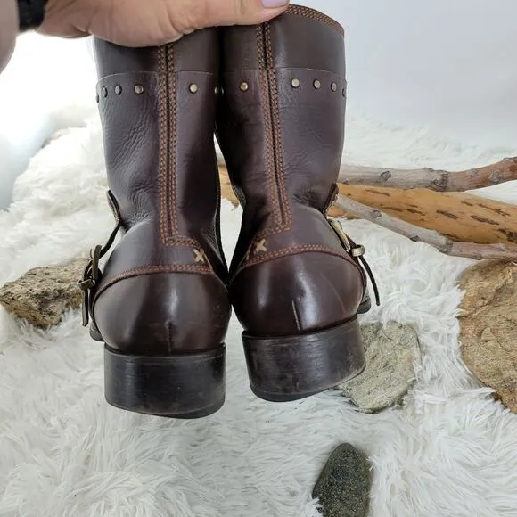 Gordon rush studded brown leather ankle boots. (K)