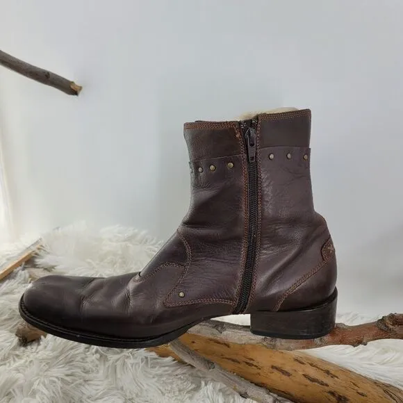Gordon rush studded brown leather ankle boots. (K)