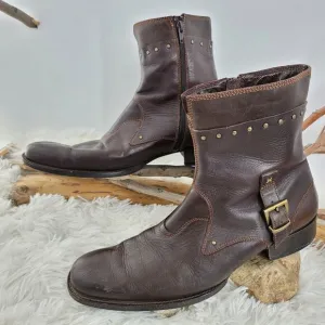 Gordon rush studded brown leather ankle boots. (K)