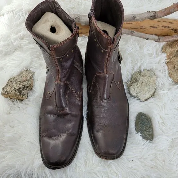 Gordon rush studded brown leather ankle boots. (K)