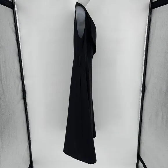 Gracia Black Sleeveless Wrap Dress Asymmetrical Hem Size L Modern Minimalist