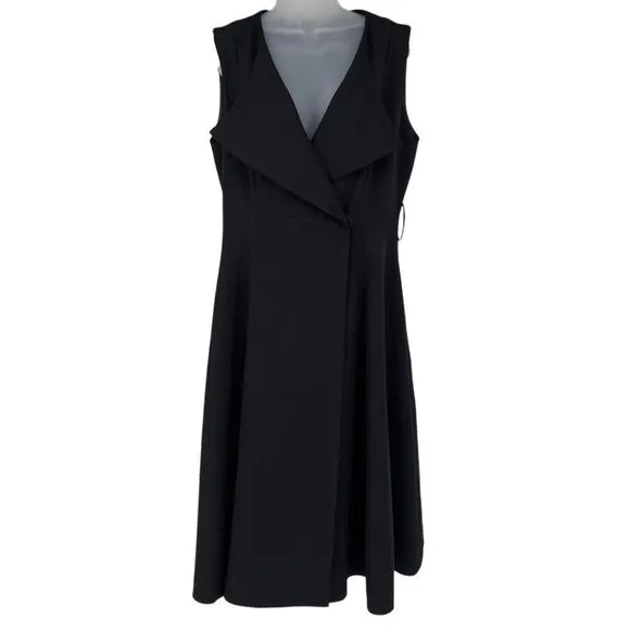 Gracia Black Sleeveless Wrap Dress Asymmetrical Hem Size L Modern Minimalist