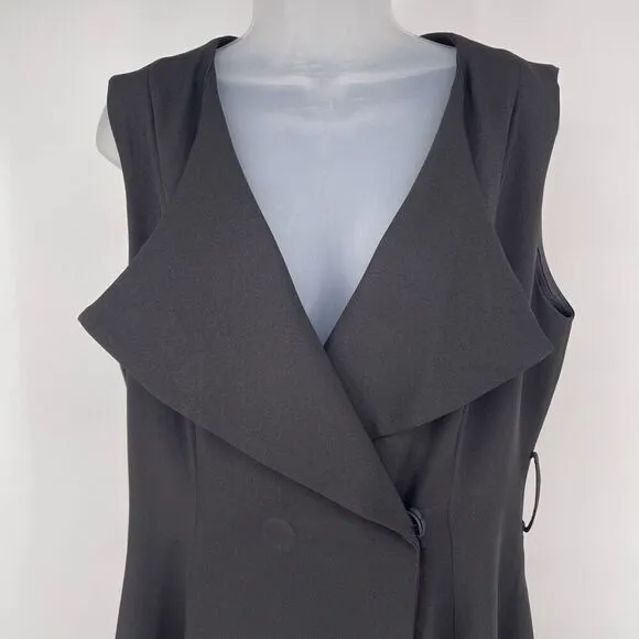 Gracia Black Sleeveless Wrap Dress Asymmetrical Hem Size L Modern Minimalist