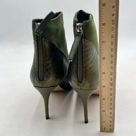 Green Pointed Toe Ankle Booties HIgh Heel Short Boots Patchwork Back Zipper Shoe