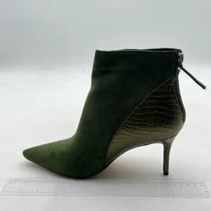 Green Pointed Toe Ankle Booties HIgh Heel Short Boots Patchwork Back Zipper Shoe