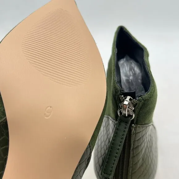 Green Pointed Toe Ankle Booties HIgh Heel Short Boots Patchwork Back Zipper Shoe