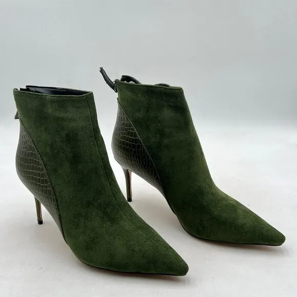 Green Pointed Toe Ankle Booties HIgh Heel Short Boots Patchwork Back Zipper Shoe