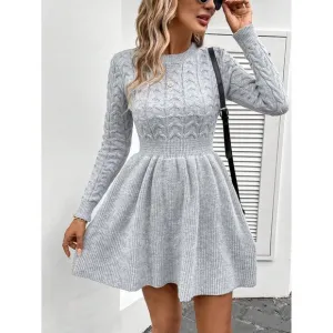 Grey Cable Knit Sweater Dress Long Sleeve Mini Plazacore Business Minimalist