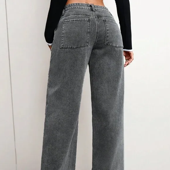 Grey Casual Women's Minimalist Denim Jeans