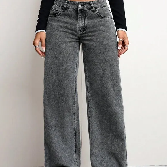 Grey Casual Women's Minimalist Denim Jeans