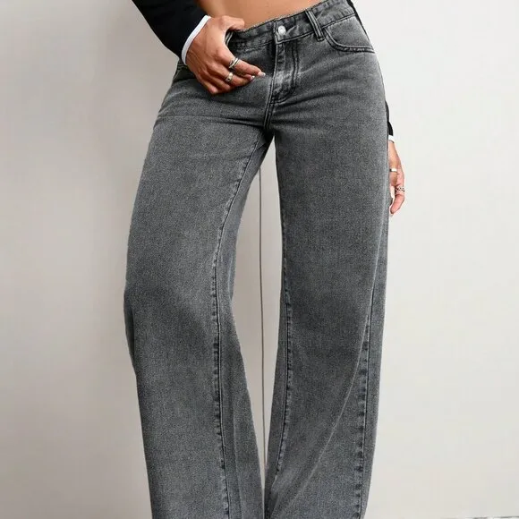 Grey Casual Women's Minimalist Denim Jeans