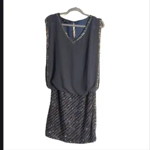 Grey jkara high end luxury cocktail dress.