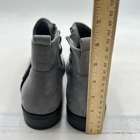 Grey Women Round Toe Slip On Ankle Boot Chic Dress Short Boots With Buckled Shoe