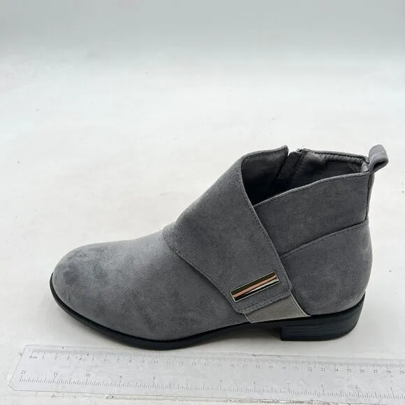 Grey Women Round Toe Slip On Ankle Boot Chic Dress Short Boots With Buckled Shoe