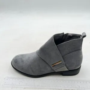 Grey Women Round Toe Slip On Ankle Boot Chic Dress Short Boots With Buckled Shoe