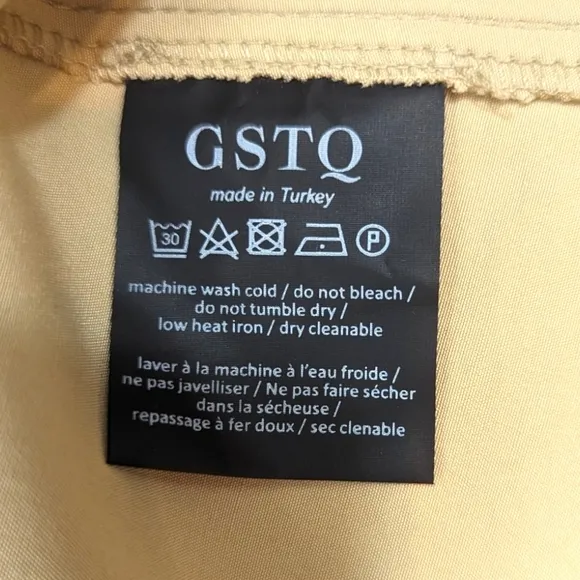 GSTQ 2 Way Zip Midi Dress NEW Womens Medium Beige Black Minimalist