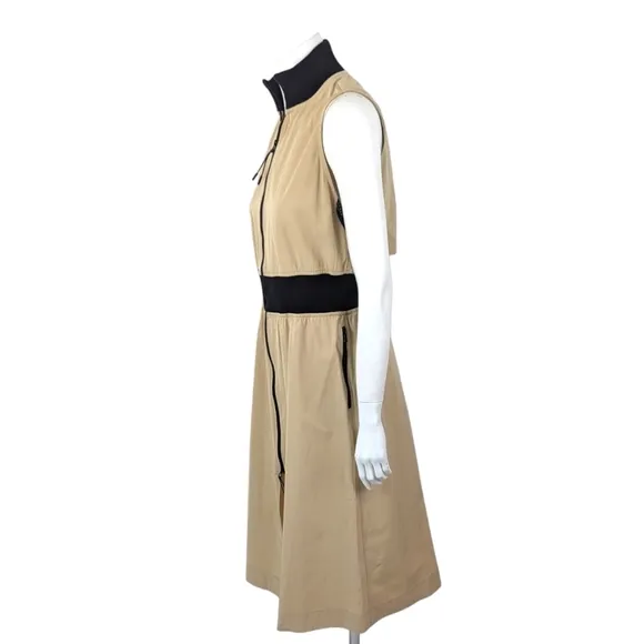 GSTQ 2 Way Zip Midi Dress NEW Womens Medium Beige Black Minimalist
