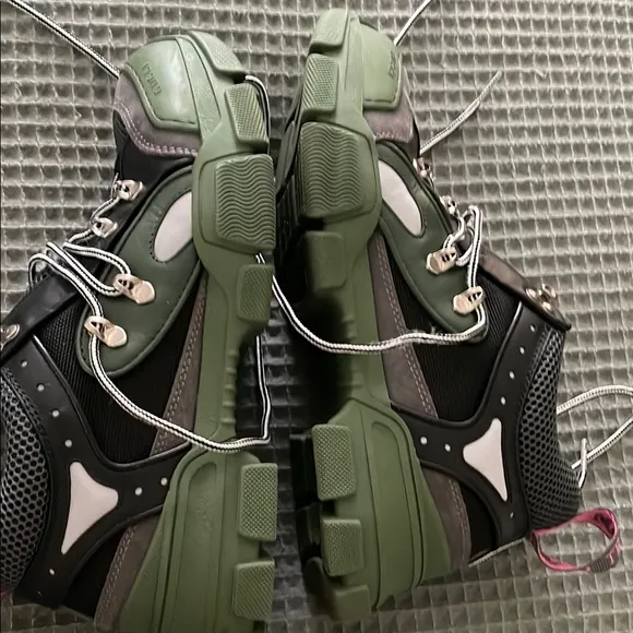 Gucci Black and Green Athletic Shoes with Rugged Design