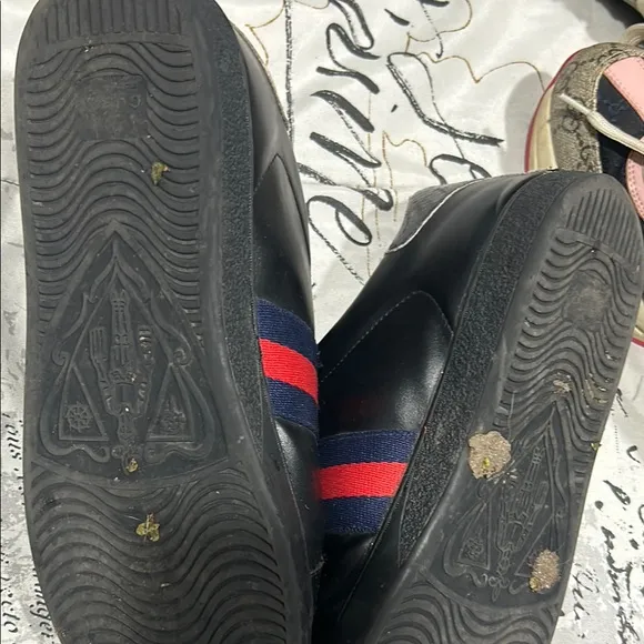 Gucci Men's Black Sneakers with Red and Blue Accents