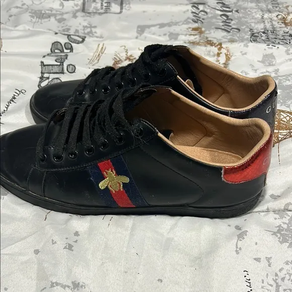 Gucci Men's Black Sneakers with Red and Blue Accents