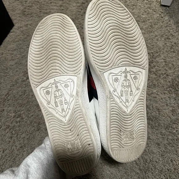 Gucci White Leather Sneakers with Red and Blue Stripes