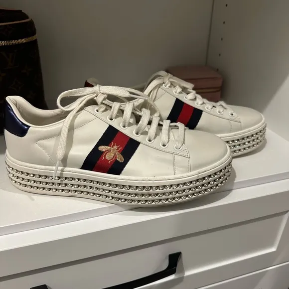Gucci Women's Ace ‘Crystal’ White Platform Sneakers