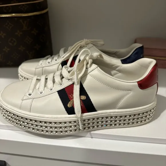 Gucci Women's Ace ‘Crystal’ White Platform Sneakers