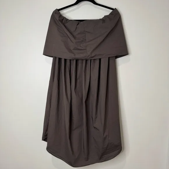 Hache Cotton Lyocell Poplin Off-shoulder Neutral Minimalist Popover Mini Dress