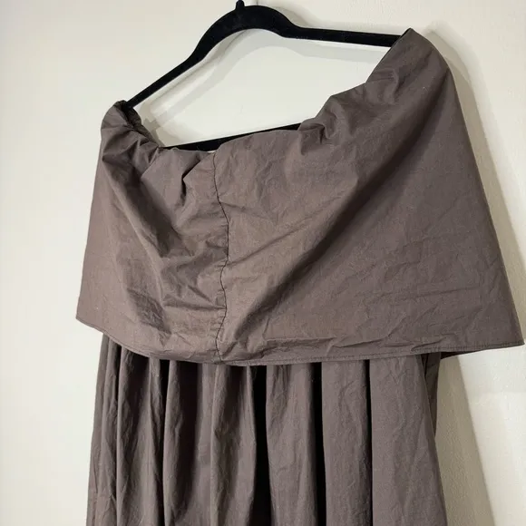 Hache Cotton Lyocell Poplin Off-shoulder Neutral Minimalist Popover Mini Dress