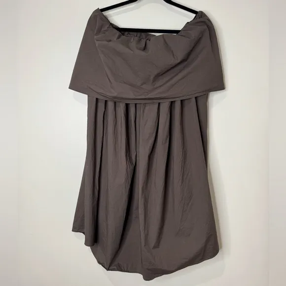 Hache Cotton Lyocell Poplin Off-shoulder Neutral Minimalist Popover Mini Dress