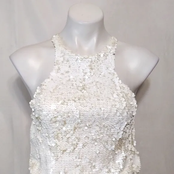 HACHE White Halter Sequin Luxury Designer Dress XS