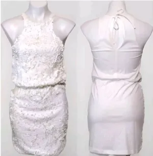HACHE White Halter Sequin Luxury Designer Dress XS