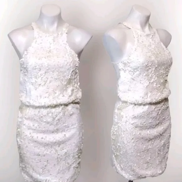HACHE White Halter Sequin Luxury Designer Dress XS