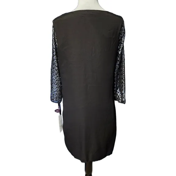 Hale Bob Black Metallic Lace Silk Blend Cocktail Dress Small NWT Quiet Luxury