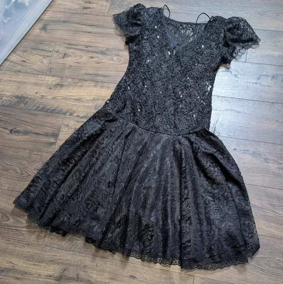 Hampton Nites Vintage Drop Waist Black Dress Size 10