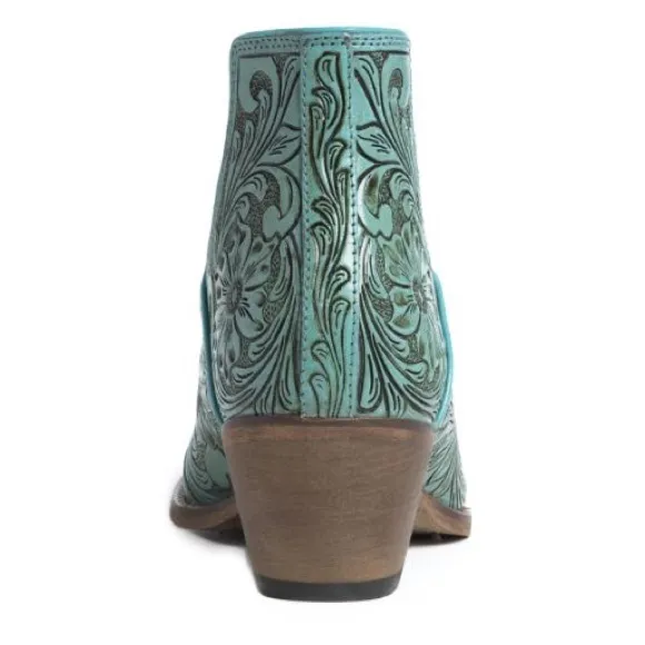 🔥Hand Tooled Genuine Leather Women Bootie Boot Boho Western Shoe Teal Turquoise