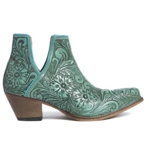 🔥Hand Tooled Genuine Leather Women Bootie Boot Boho Western Shoe Teal Turquoise