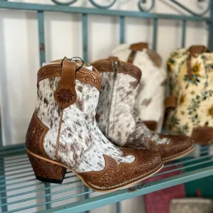 💯Hand Tooled Leather Genuine Cowhide Women Bootie Boot Boho Western Shoe Rodeo 7