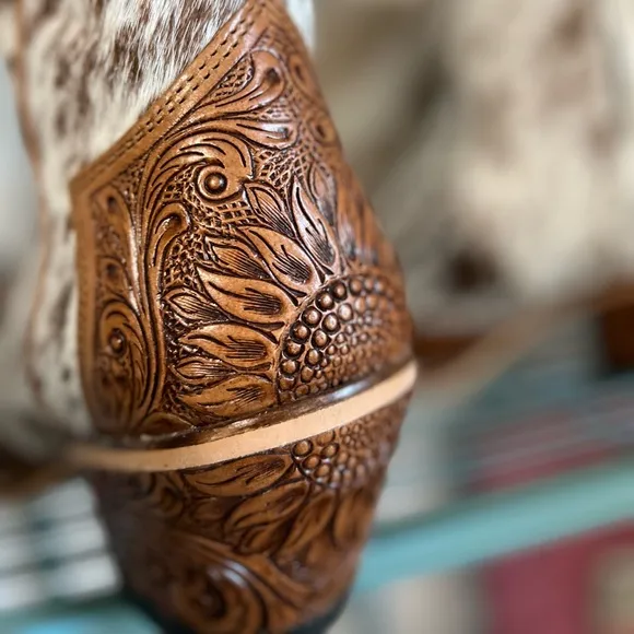 💯Hand Tooled Leather Genuine Cowhide Women Bootie Boot Boho Western Shoe Rodeo 7