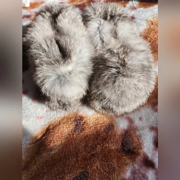 Handmade Calf Skin Slipper Moccasins with Rabbit Fur Trim Size 5