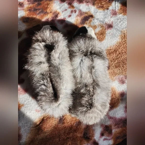 Handmade Calf Skin Slipper Moccasins with Rabbit Fur Trim Size 5