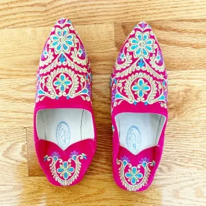 Handmade hot pink &amp; gold Moroccan leather shoes