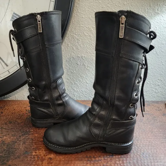 Harley-Davidson Alexa Back Lace Black Leather Motorcycle Boots D85167
