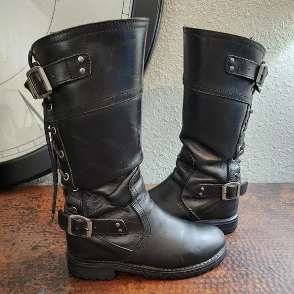 Harley-Davidson Alexa Back Lace Black Leather Motorcycle Boots D85167