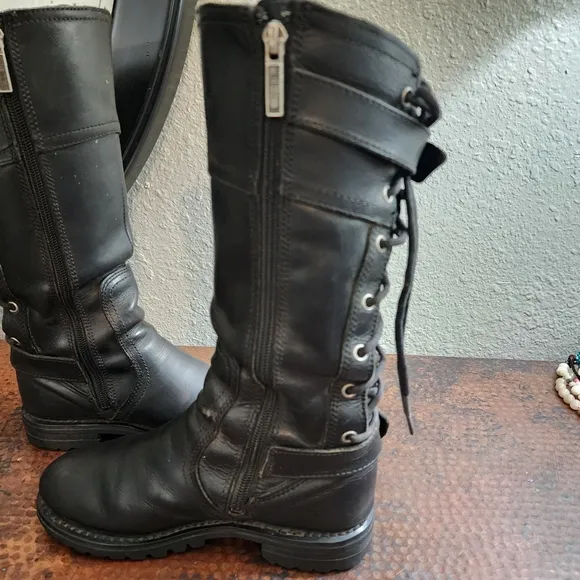 Harley-Davidson Alexa Back Lace Black Leather Motorcycle Boots D85167