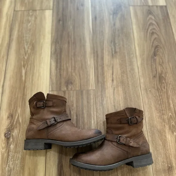 Harley Davidson Biker Brown Leather Ankle Boots size 8.5M