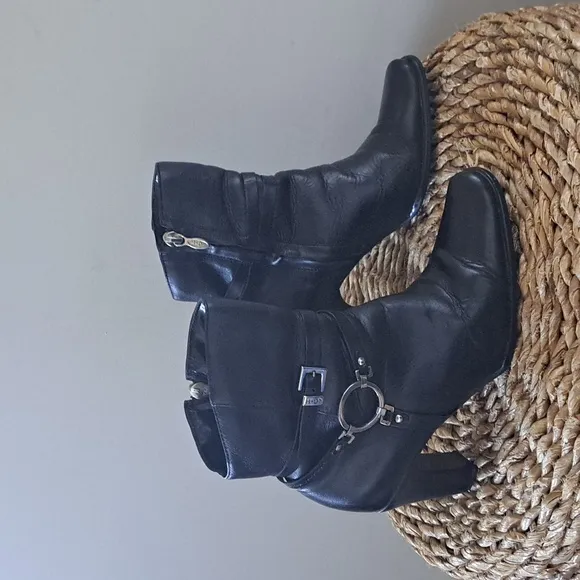 Harley Davidson Womens &quot;After The Ride&quot; Black Leather Ankle Booties Zip 3.25&quot; S5
