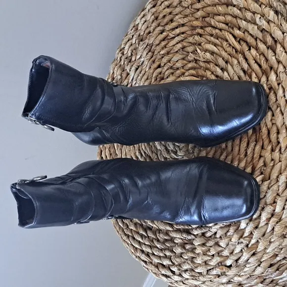 Harley Davidson Womens &quot;After The Ride&quot; Black Leather Ankle Booties Zip 3.25&quot; S5