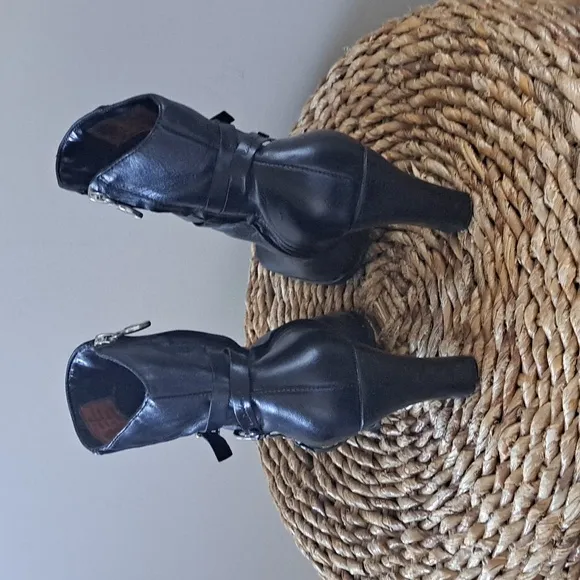 Harley Davidson Womens &quot;After The Ride&quot; Black Leather Ankle Booties Zip 3.25&quot; S5