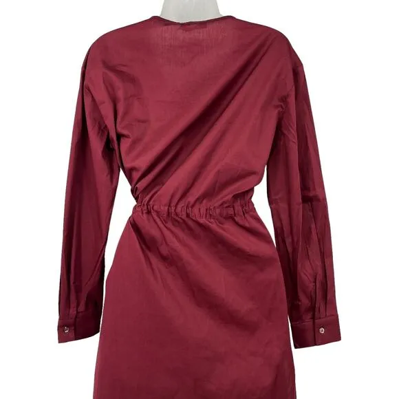 HARSHMAN Belinda Midi Dress Burgundy 100% Cotton Drawstring Classic Fit Med NEW